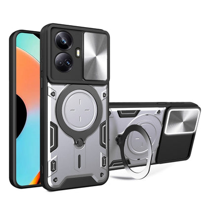 Magnetic phone case with sliding camshield holder and ring, silver