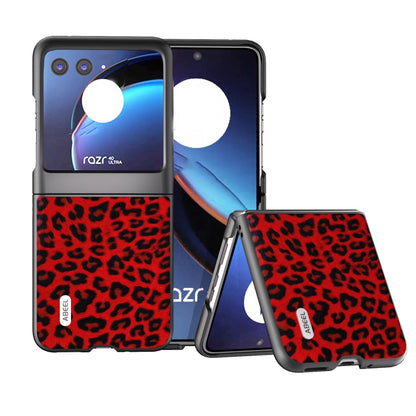 Leopard print phone case with black edge, red pattern