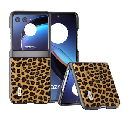 Leopard print phone case with black edge, golden tan pattern