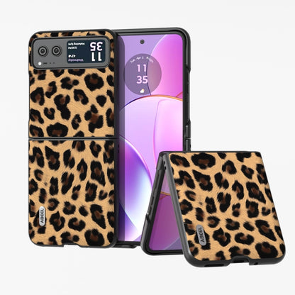 Leopard print phone case with black edge, double-layer design, and built-in folding stand