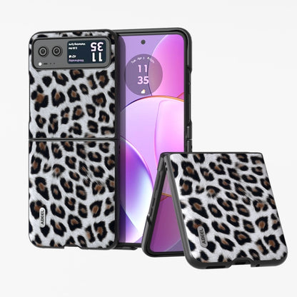 Leopard print phone case with black edge and built-in folding stand, double-layer look