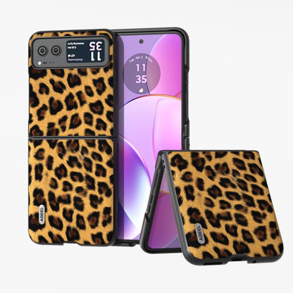Leopard print phone case with black frame and built-in folding stand, two-piece style