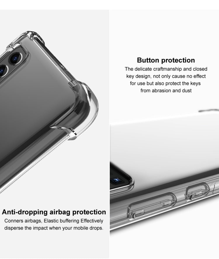 Transparent TPU phone case with anti-dropping airbag cushioning and button protection
