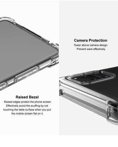 Transparent TPU case with raised bezel and camera protection around the lens