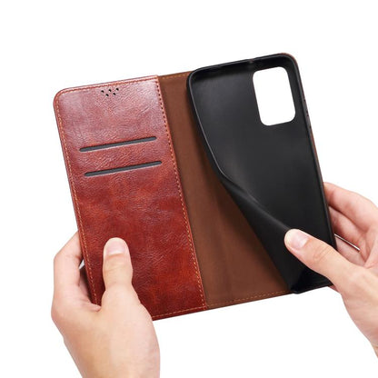 Brown leather wallet phone case interior with card slots and exterior phone cutout