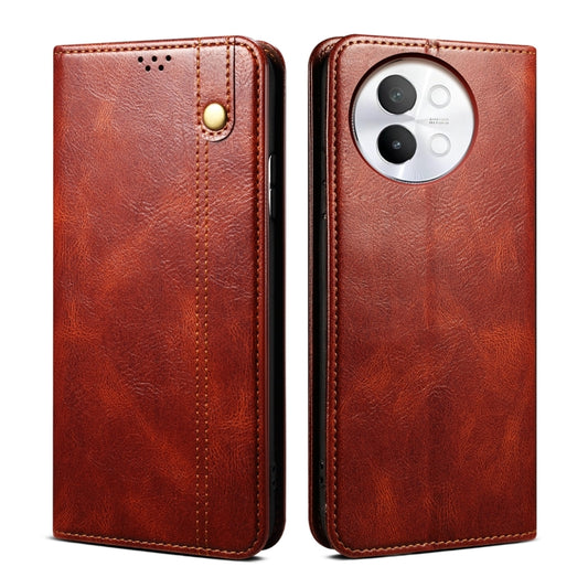 Crazy horse texture leather phone case, brown, with camera cutout and snap button