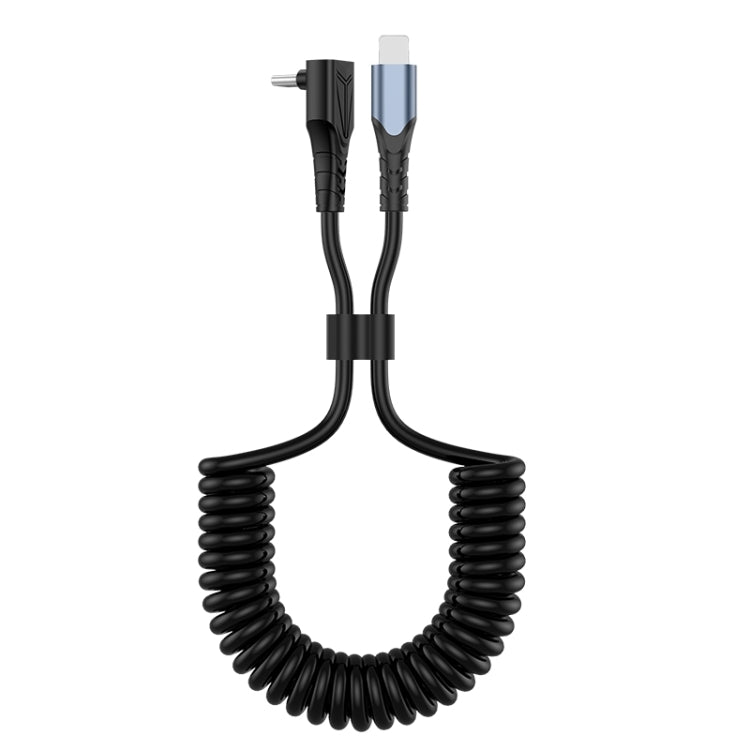 Coiled spring charging cable with Type-C and 8-pin connectors, black cord