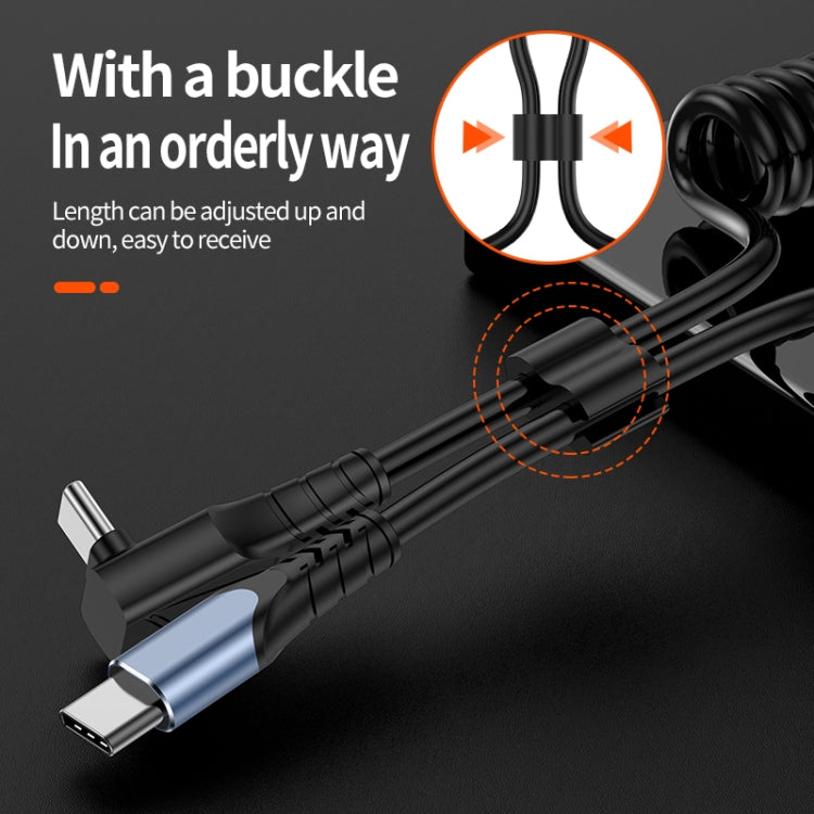 Coiled charging cable with adjustable buckle and Type-C to 8-pin ends, black cord