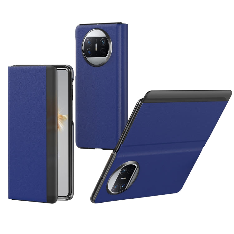 Blue folding protective phone case with camera window for Huawei Mate X3.