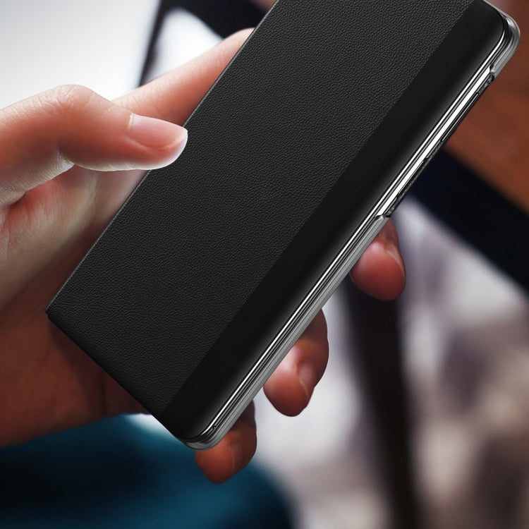 Black textured folding protective phone case with camera window for Huawei Mate X3.