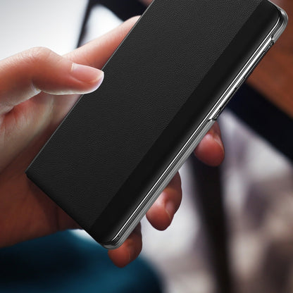Black textured folding protective phone case with camera window for Huawei Mate X3.