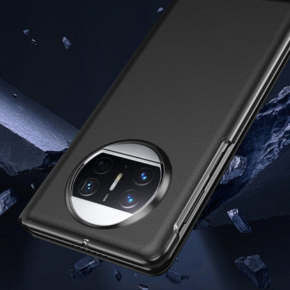 Black folding protective phone case with camera window and raised edges for Huawei Mate X3.
