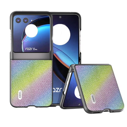 Rainbow diamond-edge phone case with kickstand and cutouts for foldable Motorola Razr Ultra