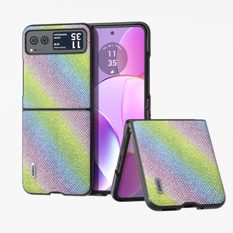 Rainbow diamond-edge phone case with dual-panel design for foldable Motorola Razr phones