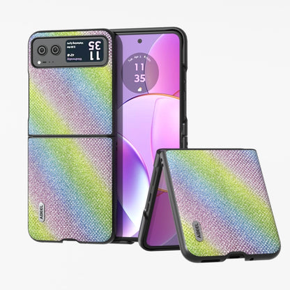 Rainbow diamond-edge phone case with dual-panel design for foldable Motorola Razr phones