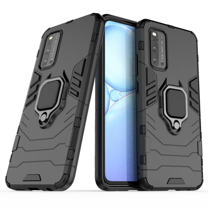 Gray armor phone case with ring holder, shockproof TPU/PC, port cutouts