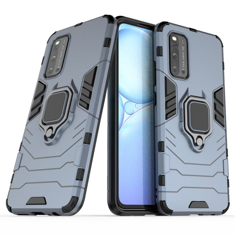 Light gray armor phone case with ring holder, shockproof TPU/PC, port cutouts