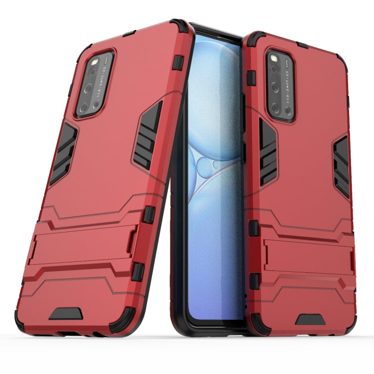 Red rugged anti-fall phone case with hidden holder, dual-layer TPU design