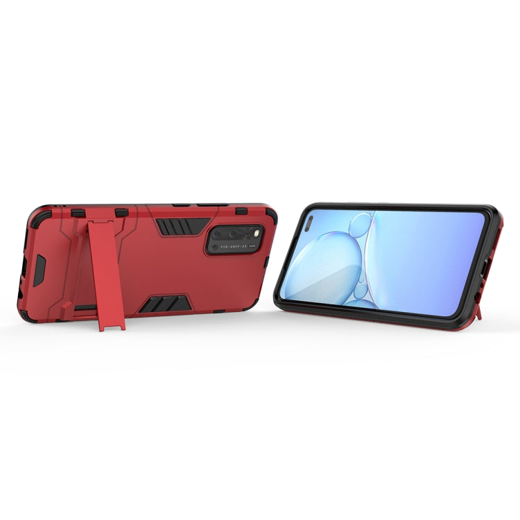 Red rugged phone case with hidden holder kickstand for propped viewing