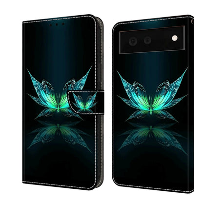 Shockproof leather phone case with teal flower bud and reflective lotus graphic