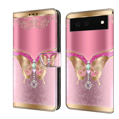 Shockproof leather phone case with pink butterflies, gold glitter accents, and floral ornament