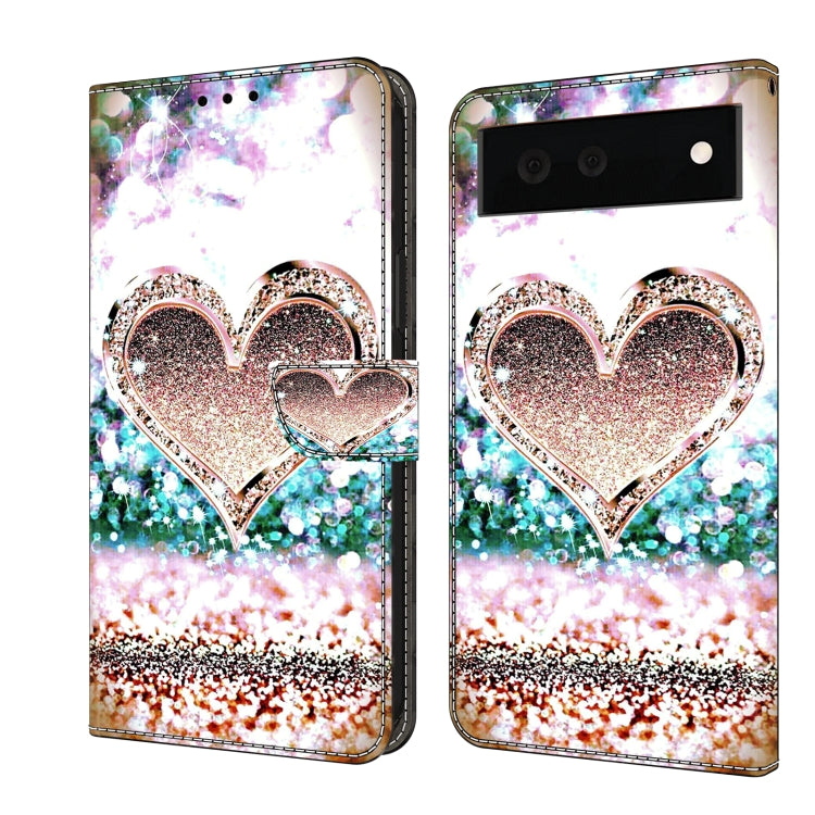 Shockproof leather phone case with jeweled heart motif and colorful glitter bokeh design