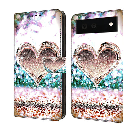 Shockproof leather phone case with jeweled heart motif and colorful glitter bokeh design