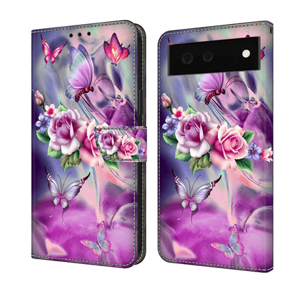 Shockproof leather phone case with purple floral butterflies and pink flower bouquet artwork