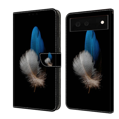 Black shockproof leather phone case with blue and silver feather art