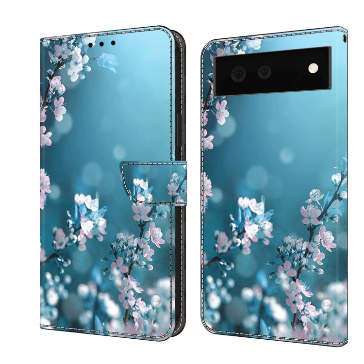 Light blue shockproof leather phone case with pink and white blossom floral design