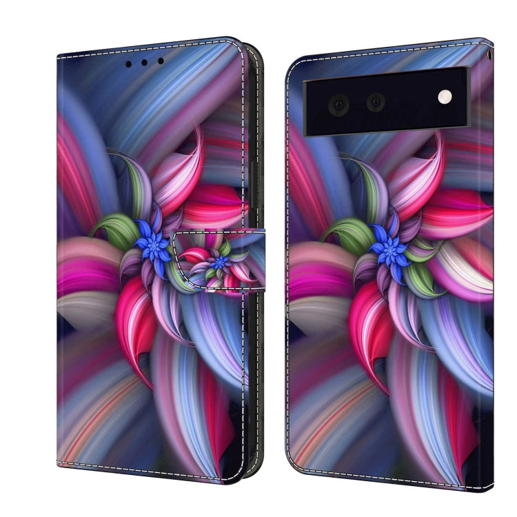Blue shockproof leather phone case with colorful abstract flower swirl design
