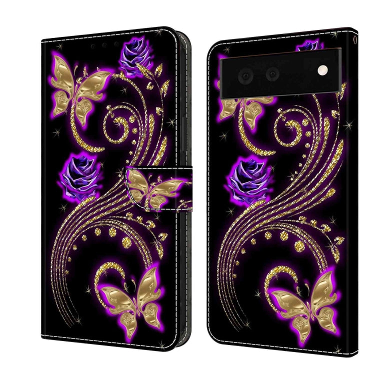 Black shockproof leather phone case with purple rose and butterfly gold swirl pattern