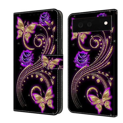 Black shockproof leather phone case with purple rose and butterfly gold swirl pattern
