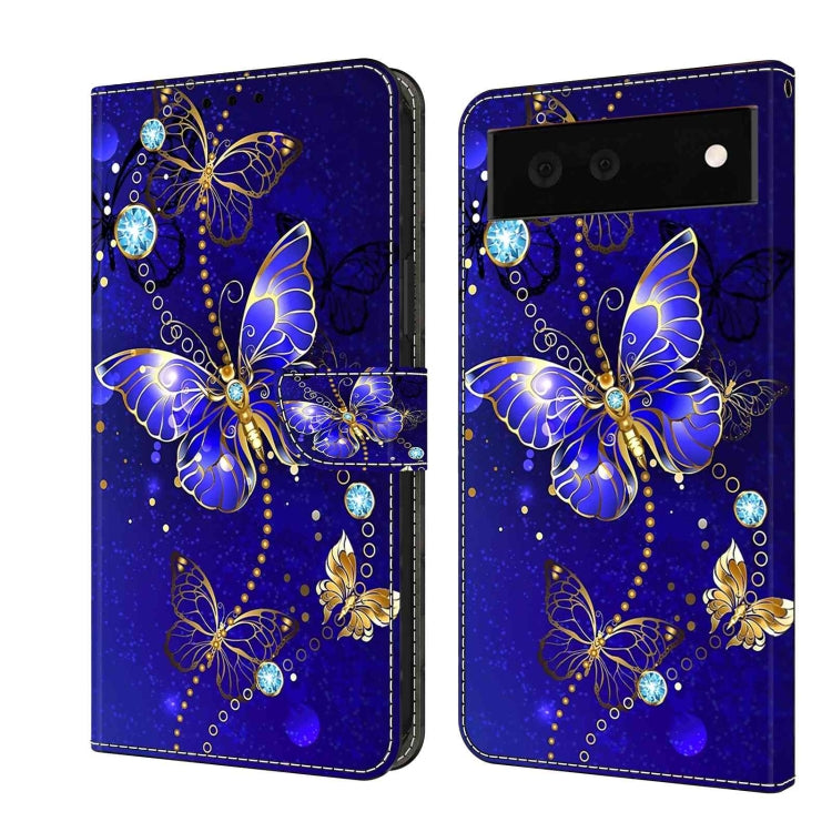 Blue butterfly crystal flip phone case with gold trim and cutouts