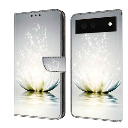 Decorative leather phone case with white glowing lotus reflection art and flip cover