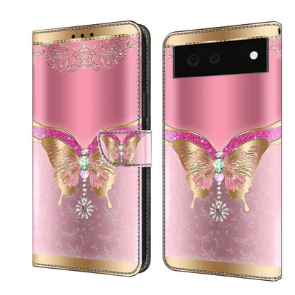 Decorative leather phone case with pink butterfly embellishment and lace ornament design and flip
