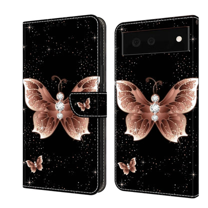 Decorative leather phone case with rose-gold butterfly and sparkle star background and flip cover
