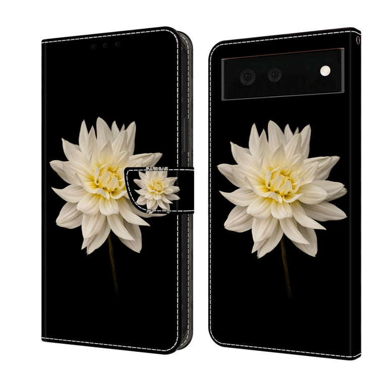 Decorative leather phone case with white daisy flower and petal charm design and flip cover