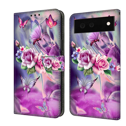 Floral butterfly wallet phone case with folio strap and camera cutout, purple pink design