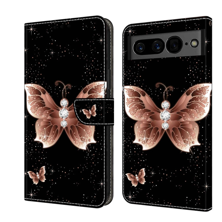 Leather-style phone wallet case with rose-gold butterfly and starry crystal motif