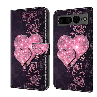 Shockproof 3D crystal phone case with glowing pink heart lights on dark floral background