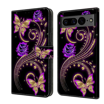 Decorative leather phone case with purple and gold butterfly scroll art and flip cover