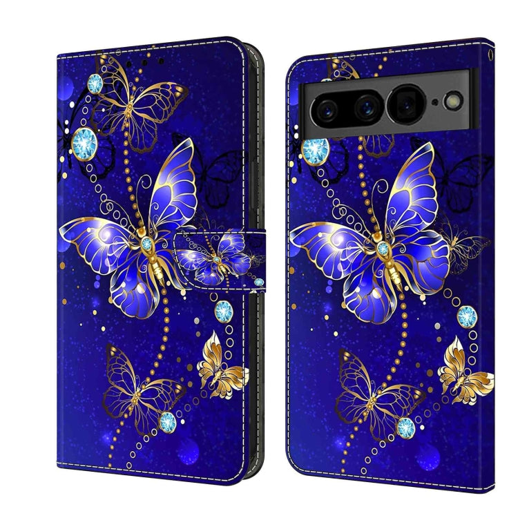 Decorative leather phone case with blue butterfly and crystal bead floral pattern and flip cover