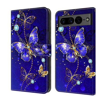 Decorative leather phone case with blue butterfly and crystal bead floral pattern and flip cover