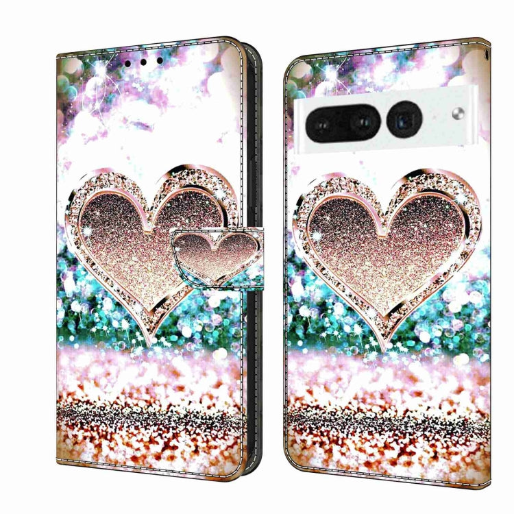 Wallet-style phone case with sparkling heart design and glitter accents