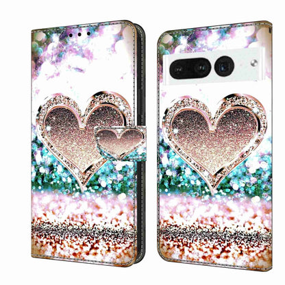 Wallet-style phone case with sparkling heart design and glitter accents