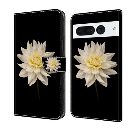 Wallet-style phone case with large white flower graphic on dark background