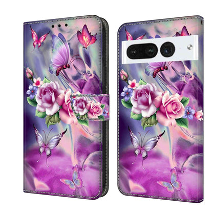 Wallet-style phone case with purple butterflies and pink floral bouquet art