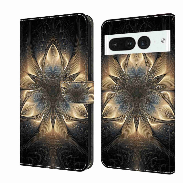 Wallet-style phone case with gold and blue ornate feather pattern on dark base