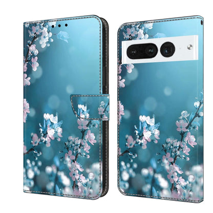 Wallet-style phone case with light blue background and pink blossom floral print